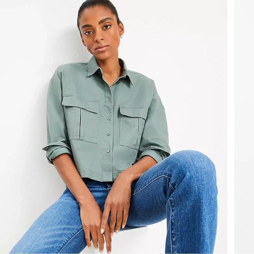 NWT LOFT Wide Sleeve Modern Utility Cotton Shirt - Picture 1 of 3